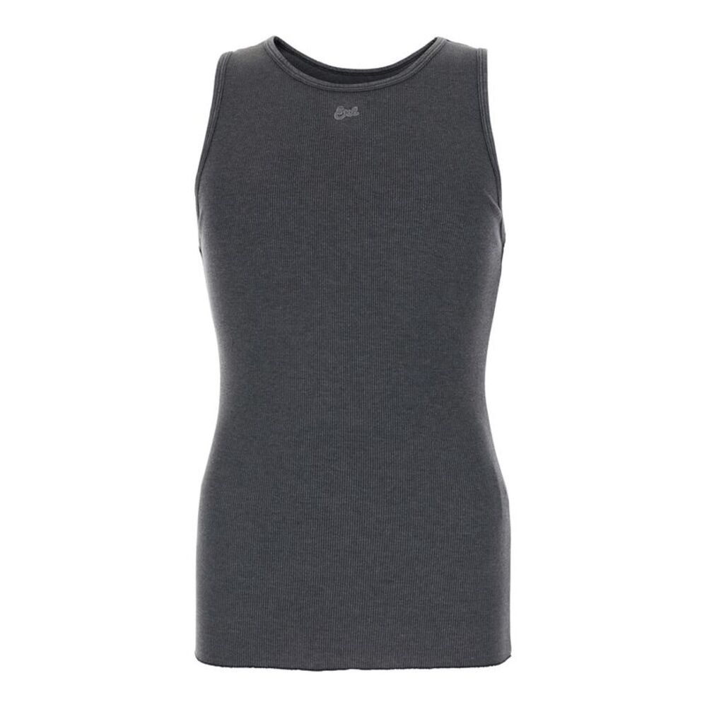 Erl Men Grey Crew Neck Ribbed Knit Top In Cotton Blend Man